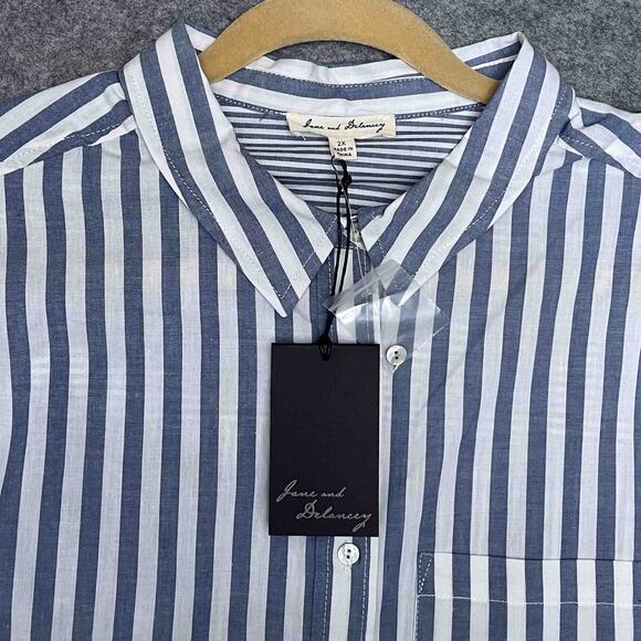Jane and Delancey Blue & White Striped Cotton Button Down Shirt – Size 2X - Picture 4 of 8